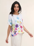 Floral Linen Top – Rounded Neck