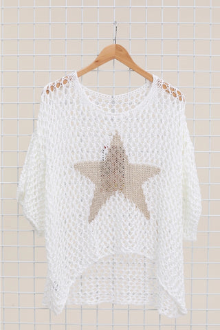 Open Knit Sweater with Star Detail