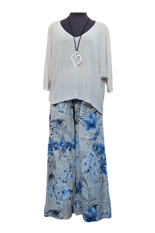 Knit Top & Floral Pants Set