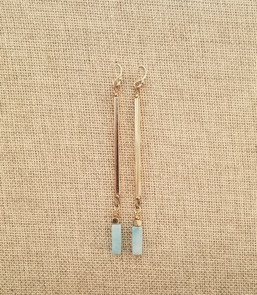 14k Gold Filled vertical bar and Amazonite earrings