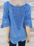 "Western" Denim Blue peasant blouse