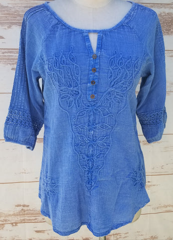 "Bali" Denim color 100% Organic Cotton blouse