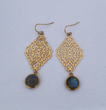 Earrings 14 k Gold Filled and labradorite at bottom