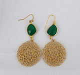 Earrings 14 k Gold Filled and dyed emerald. Bottom charm