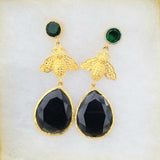 Earrings 14 k Gold Filled and black onix . Exotic Collection