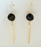 Earrings 14K Gold Filled and Black Onix . Bar