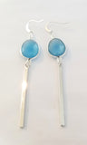 Earrings Sterling Silver and Blue Chalcedony . Bar