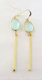 Earrings 14 K Gold Filled and Green Chalcedony . Bar