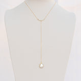 24 Inches "Y" Necklace 14K Gold Filled Chain with 2mm Fresh Water Pearls and Coin Pearl Pendant