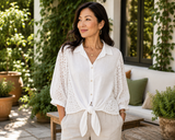 Cotton Eyelet Tie-Front Blouse 100% Cotton