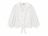 Cotton Eyelet Tie-Front Blouse 100% Cotton