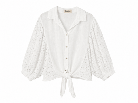 Cotton Eyelet Tie-Front Blouse 100% Cotton