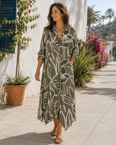 Botanical Print Linen Dress – Karim Collection