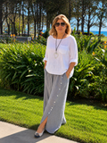 Wide-Leg Button Detail Pants