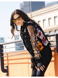 Denim Lace Jacket with Floral Embroidery