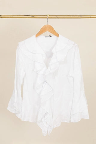 12186 Ruffled 100% Linen Blouse