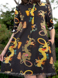 Black Dragon Print Long Dress