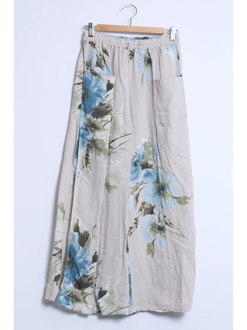 Floral Print Pants 100% Linen 20622