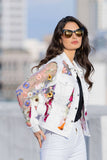 Denim Lace Jacket with Floral Embroidery