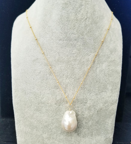 Barroco Pearl Pendant Necklace 14K Gold Filled or Sterling Silver satellite Chain