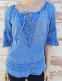 "Western" Denim Blue peasant blouse