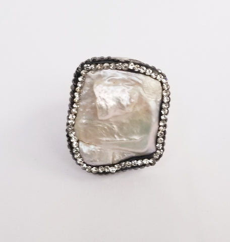 Mother of pearl silver adjustable Ring