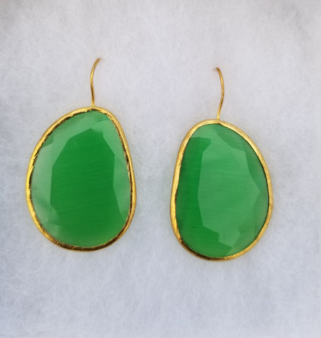 Earrings 14 k Gold Filled and green chalcedony . Exotic Collection