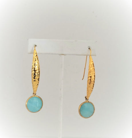 Earrings 14K Gold Filled and  fixed hoop. Green Chalcedony