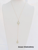 30 Inches "Y" Necklace 14k Gold Filled with Natural Stone Connector and Tear Drop Natural Stones Pendant