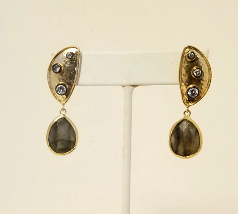 Earrings 14K Gold Filled . Labradorite and Crystals