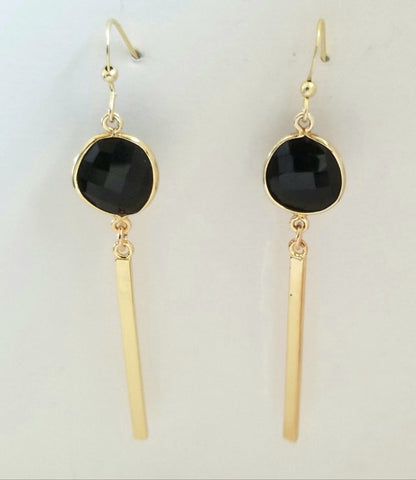 Earrings 14K Gold Filled and Black Onix . Bar