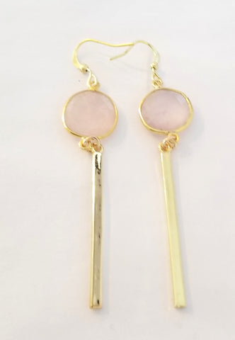 Earrings 14 K Gold Filled and Rose Quartz . Bar