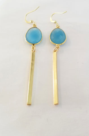 Earrings 14 K Gold Filled and Blue Chalcedony . Bar