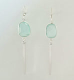 Earrings Sterling Silver and Green Chalcedony. Bar