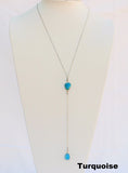30 Inches "Y" Necklace 14k Gold Filled with Natural Stone Connector and Tear Drop Natural Stones Pendant