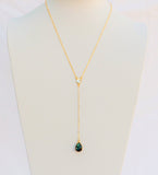 27 Inches "Y" Necklace 14K Gold Filled Chain with Crystal connector and Labradorite Tear drop Pendant