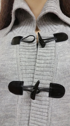 "Elizabeth" Leather Toggle Sweater Coat