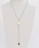30 Inches "Y" Necklace Moonstone Faceted Rondelle Beads 2mm 14k Gold Filled Beaded Rosary Chain and Labradorite Tear drop Pendant