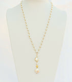 30 Inches "Y" Necklace Fresh Water Pearls 4mm 14k Gold Filled Beaded Rosary Chain and Coin Pearl Pendant
