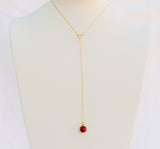 24 Inches "Y" Necklace 14K Gold Filled Chain and Dyed Rubi Tear drop Pendant