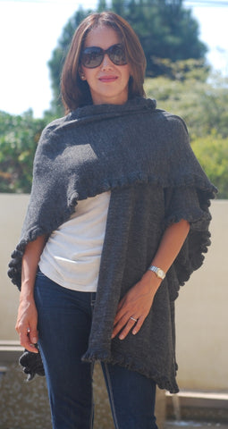 Fine alpaca ruffle wrap ruana – Karim Collection